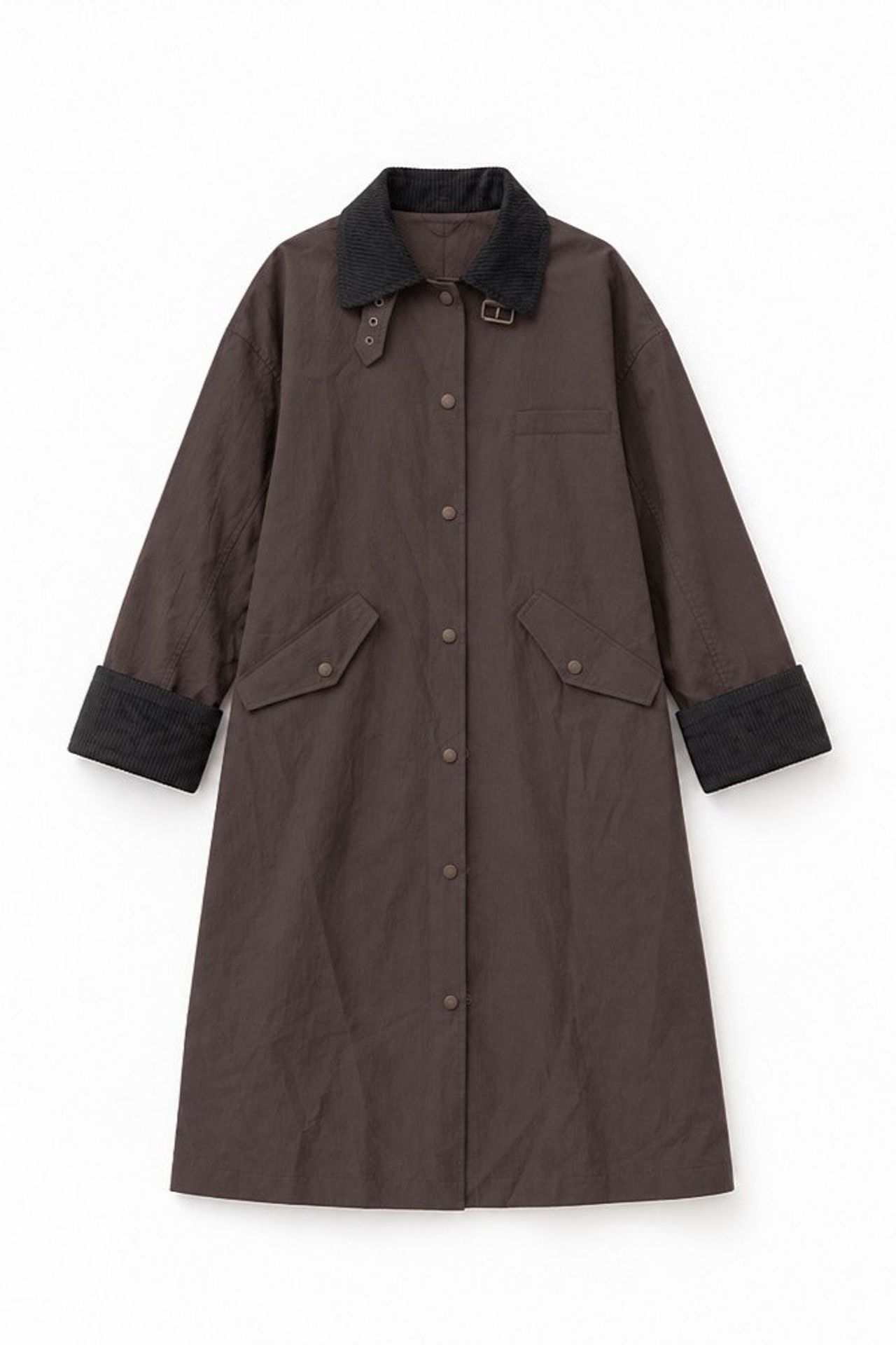 Oversize Kadife Yakalı Ekose Astarlı Uzun Trençkot 2