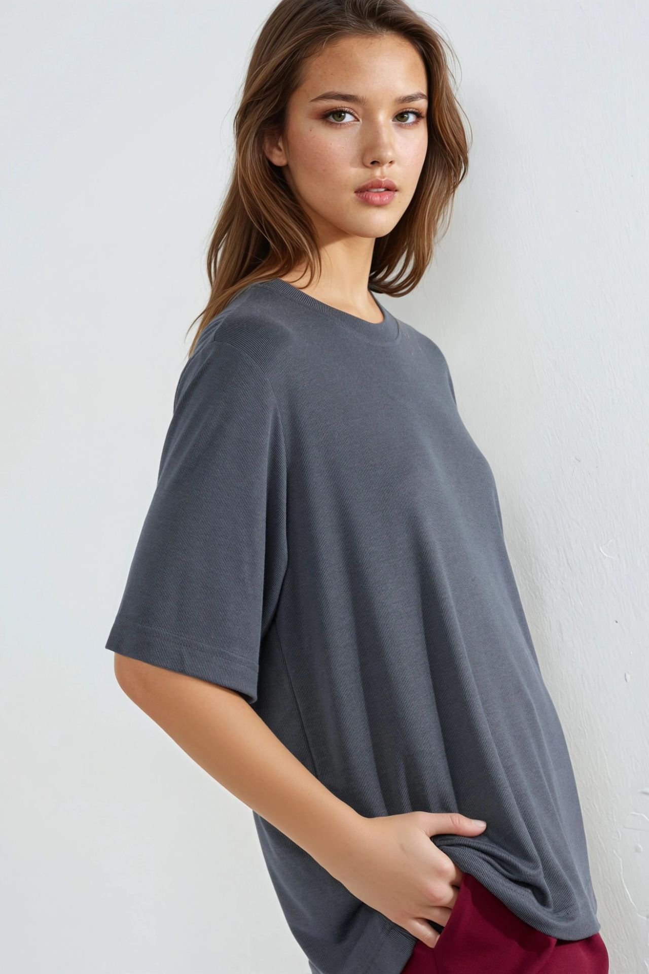 BUSEM Oversized Crew Neck Ribbed T-Shirt
