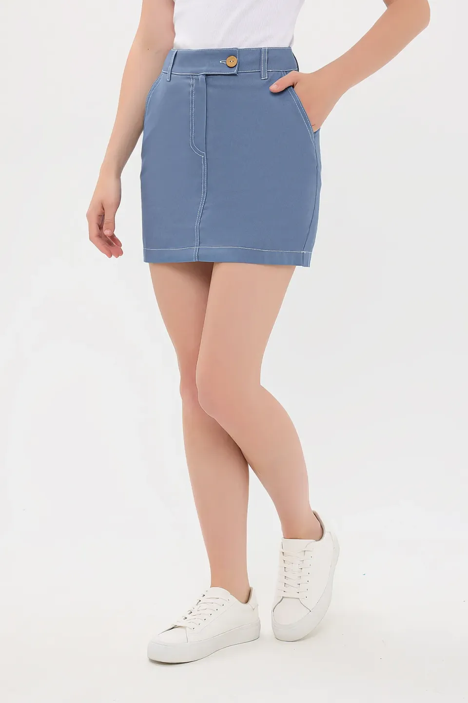 High Waist Stitch Detail Mini Skirt