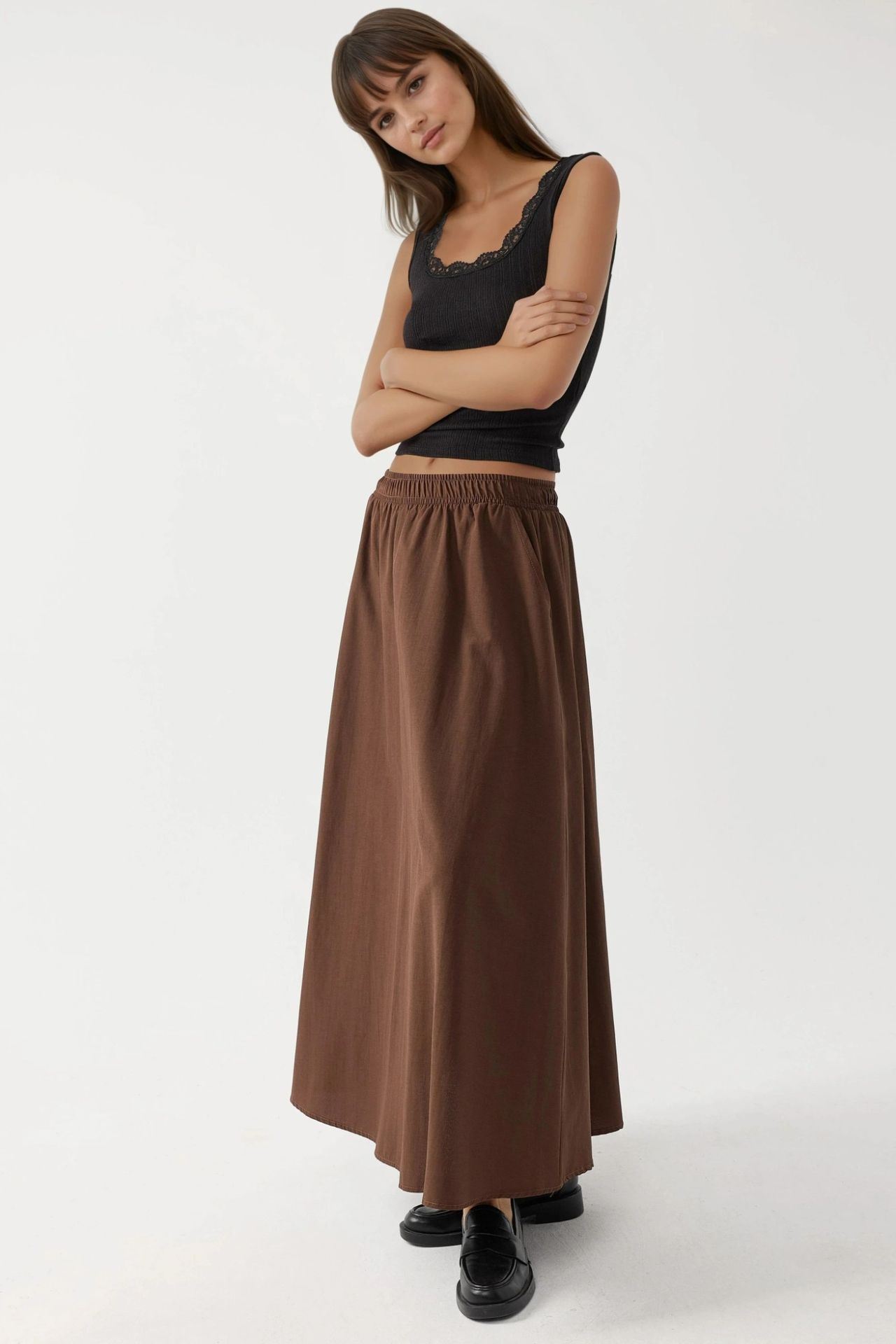 BUSEM Elastic Waist Midi Skirt with Pockets 4