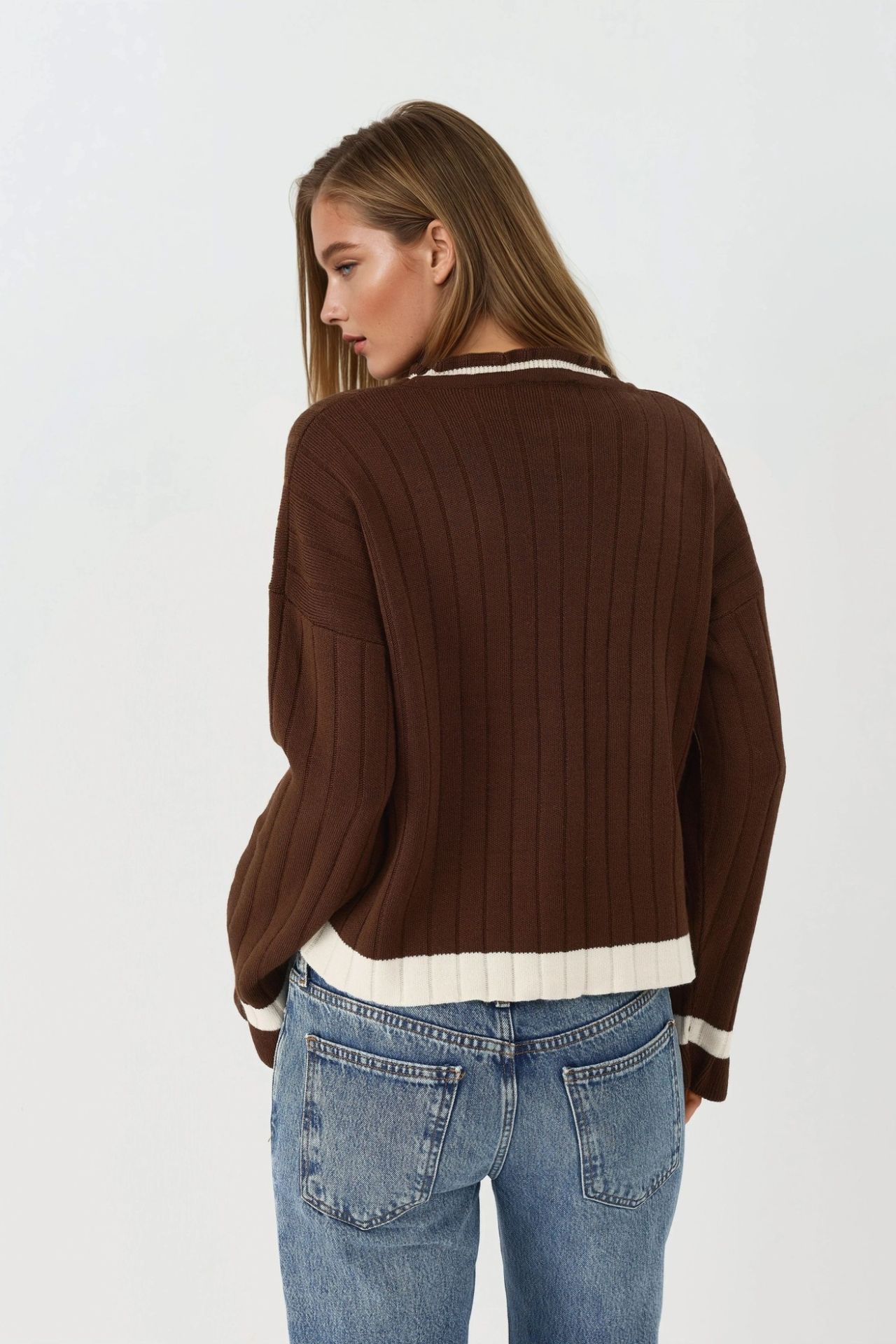 MY FASHION Striped Knit Sweater with Crew Neck 3