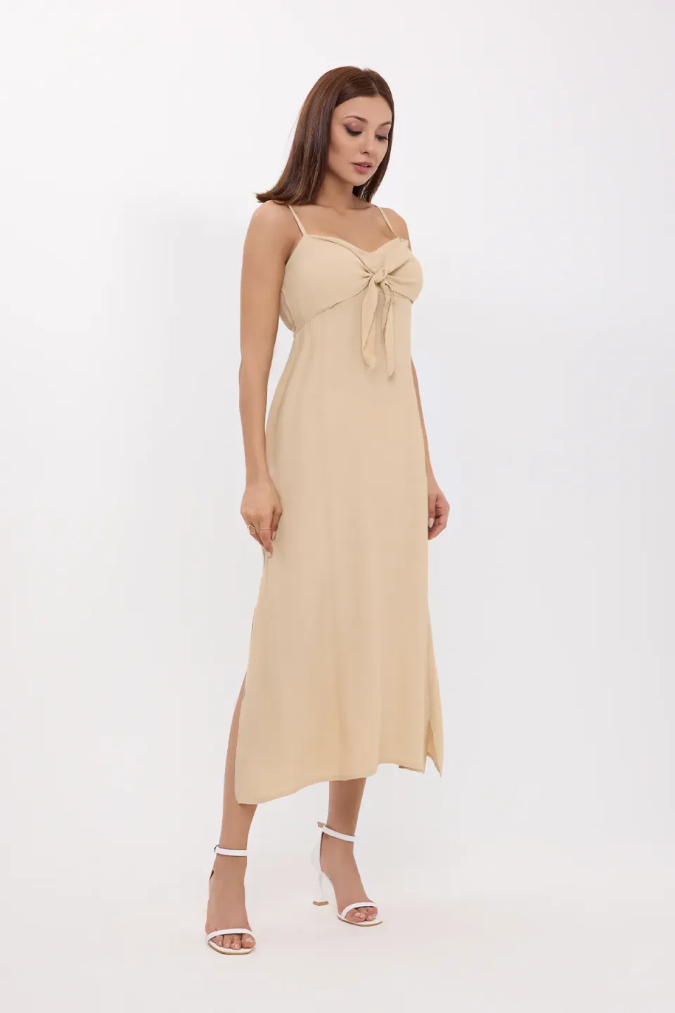 Tie-Front Spaghetti Strap Midi Dress
