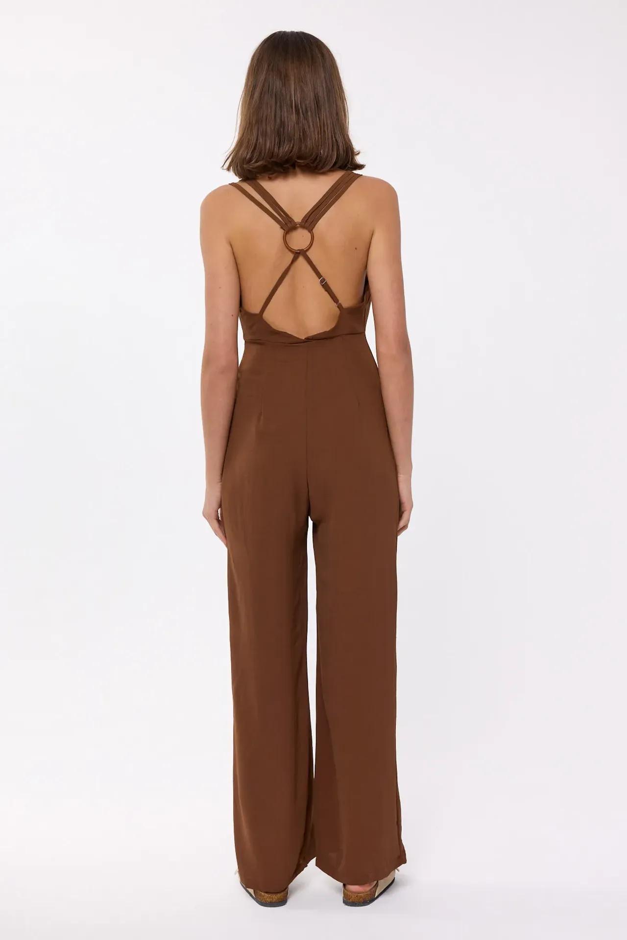 V Neck Wide-Leg Jumpsuit with Tie Detail