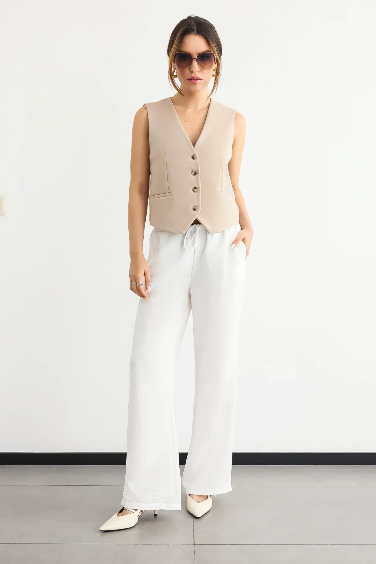 Striped V-Neck Sleeveless Waistcoat