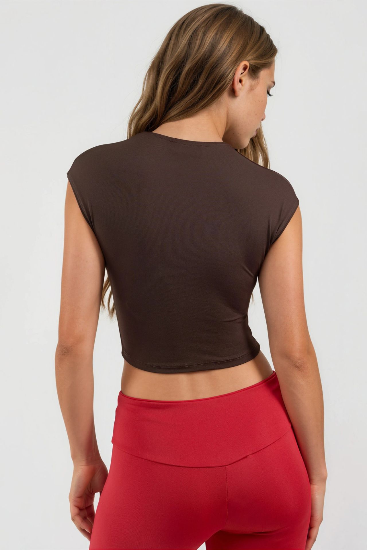 BUSEM Crew Neck Solid Crop T-Shirt 4
