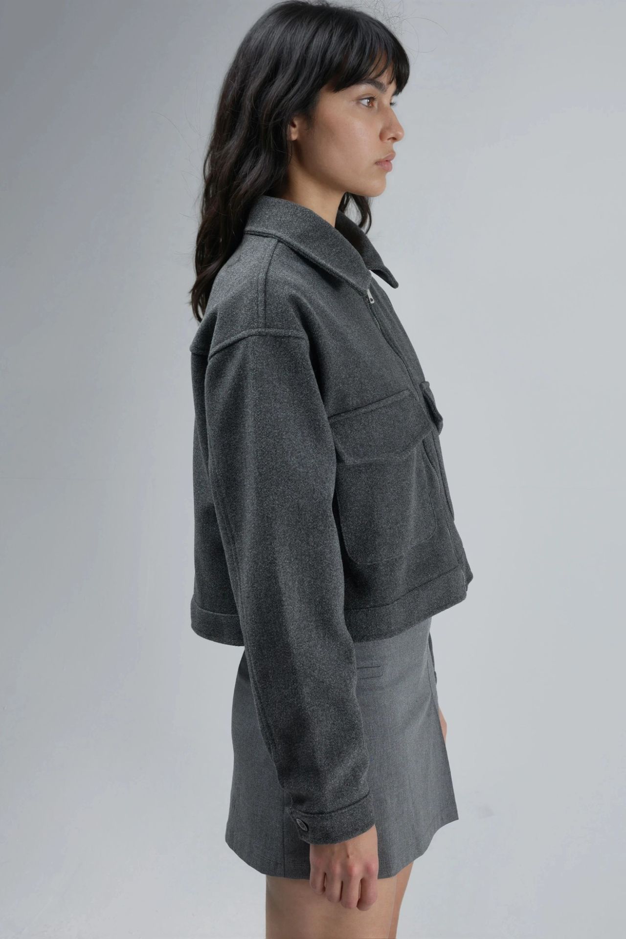 BUSEM Crop Gabardine Jacket with Zipper and Pocket 5