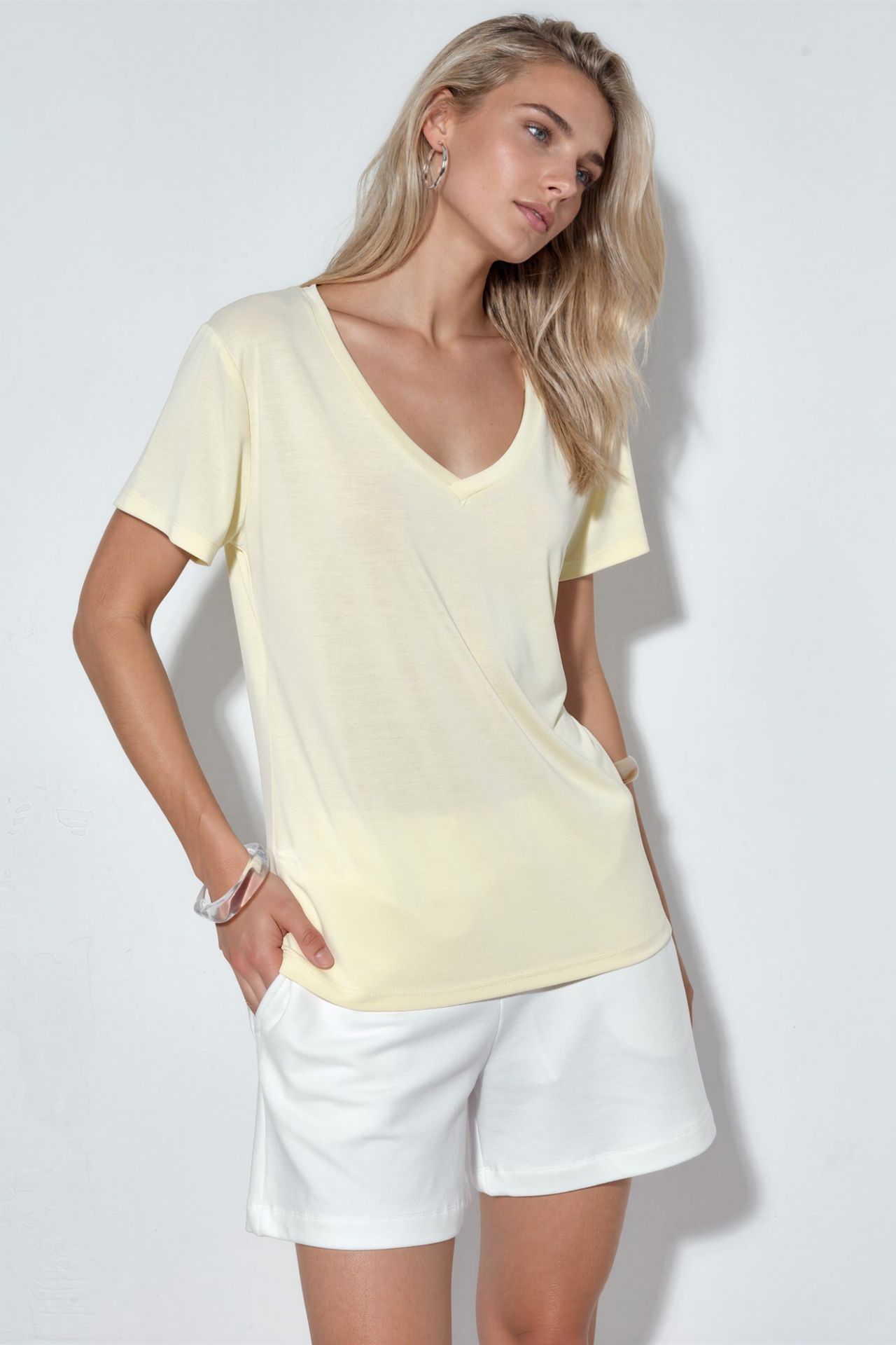 BUSEM V-Neck Short Sleeve Modal Blouse 2