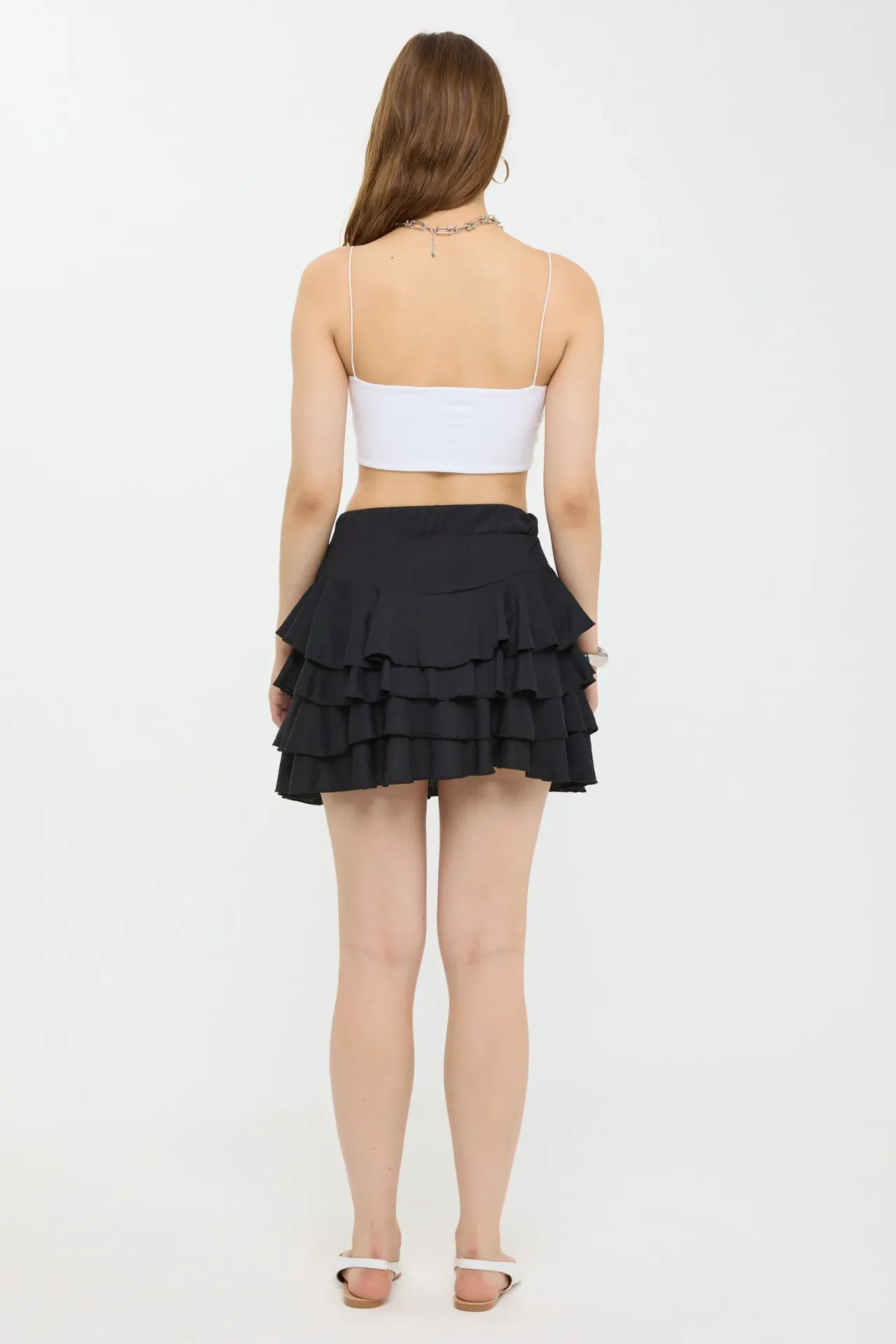 Tiered Ruffled Mini Skirt with Elastic Waist