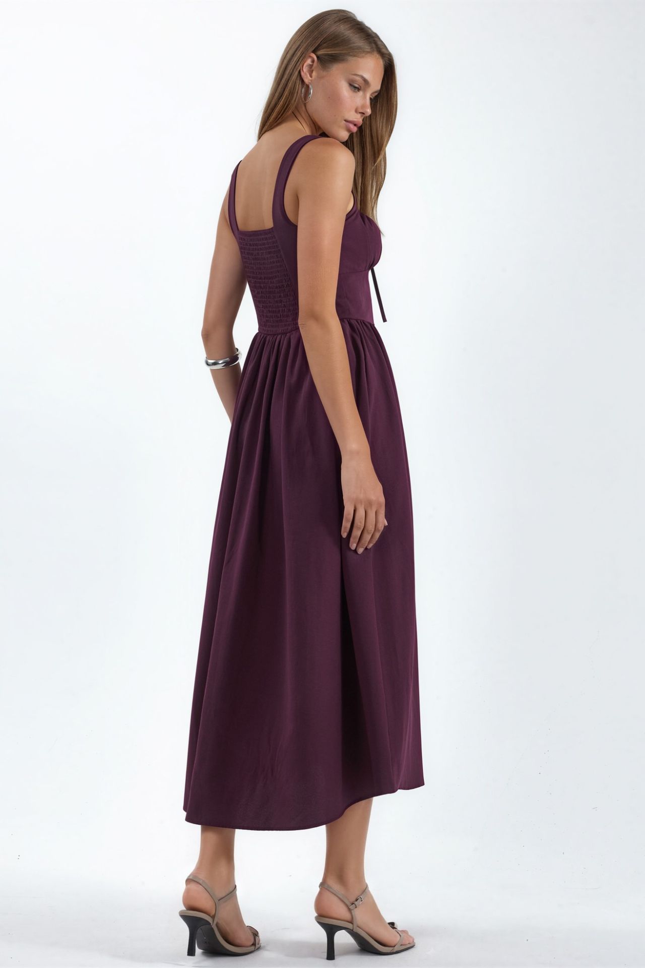 BUSEM Midi Dress with Square Collar and Button Detail 2