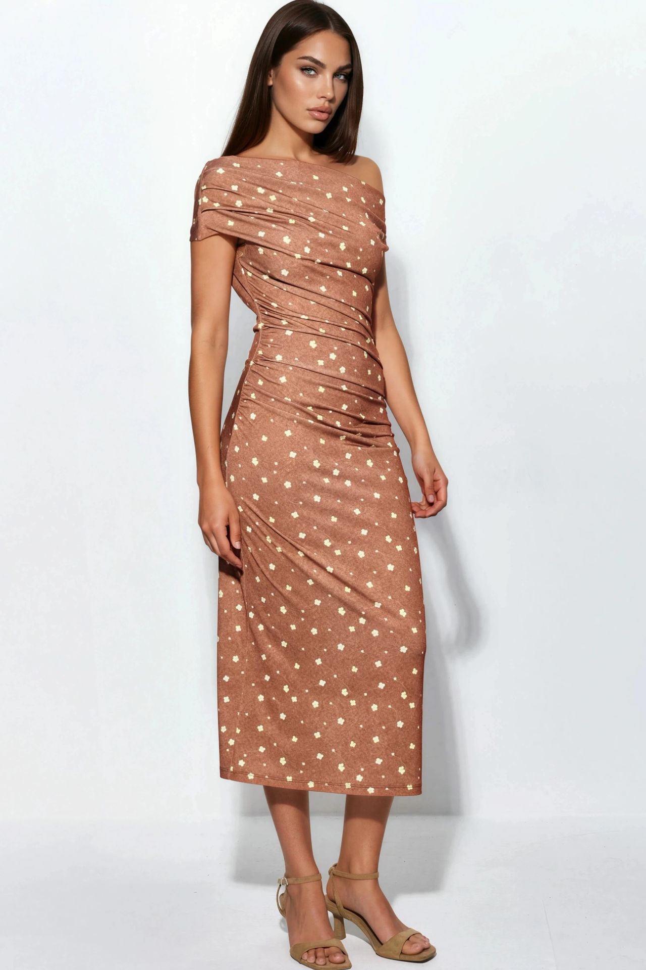 Asymmetric Neck Floral Midi Dress 6