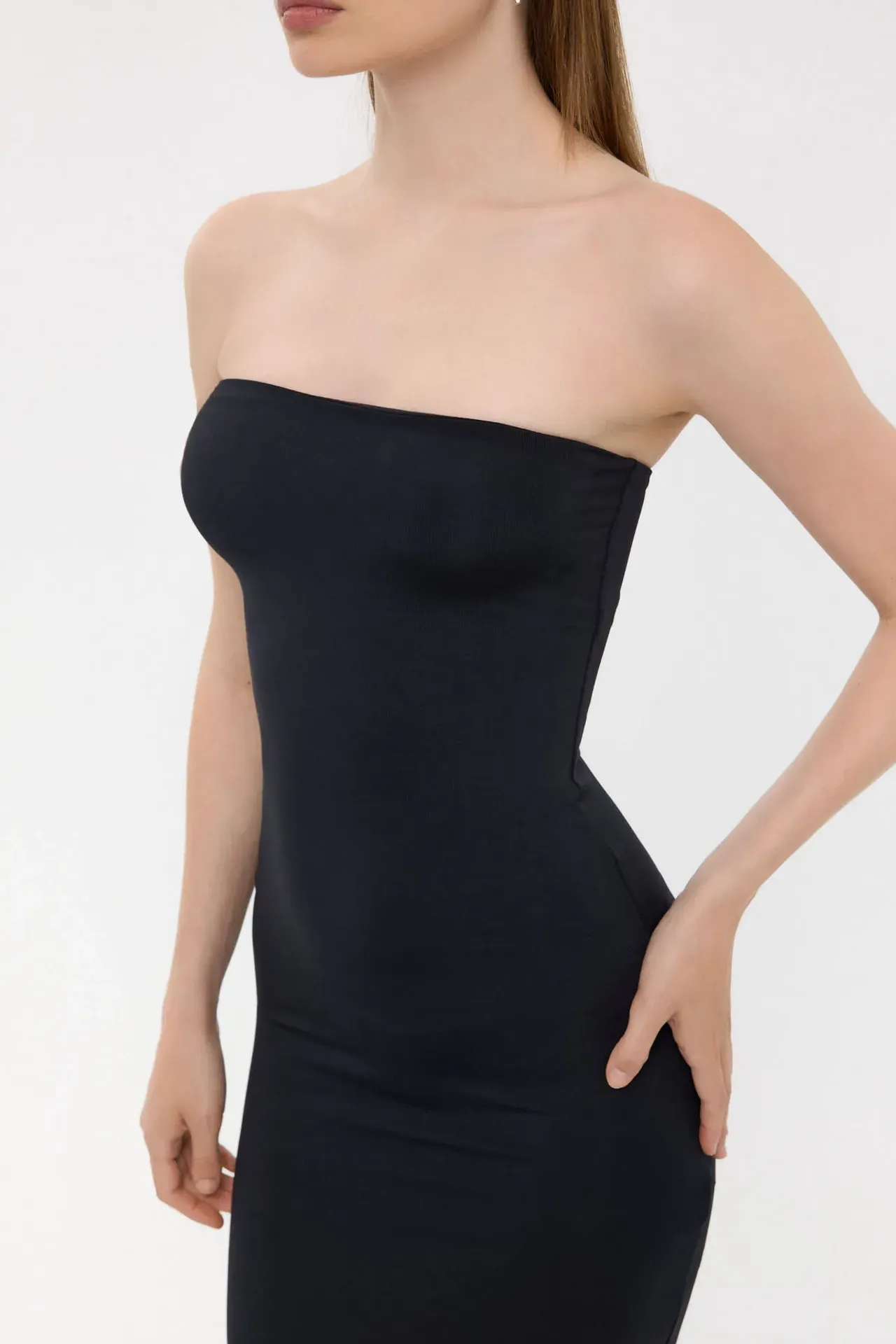 Strapless Bodycon Maxi Dress with Side Slit