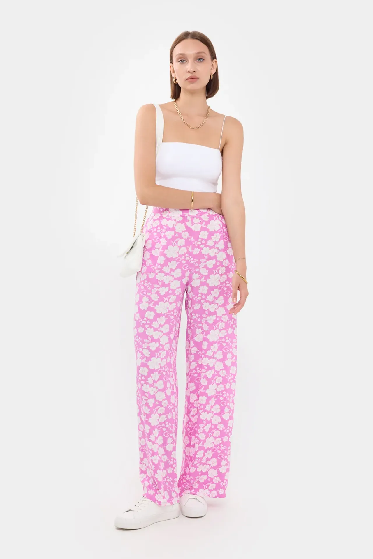 High-Waisted Floral Trousers
