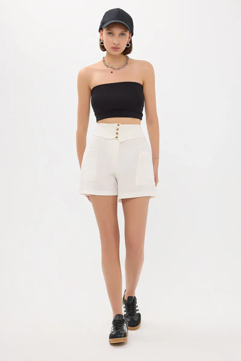 High-Waist Belt-Detailed Woven Shorts 1