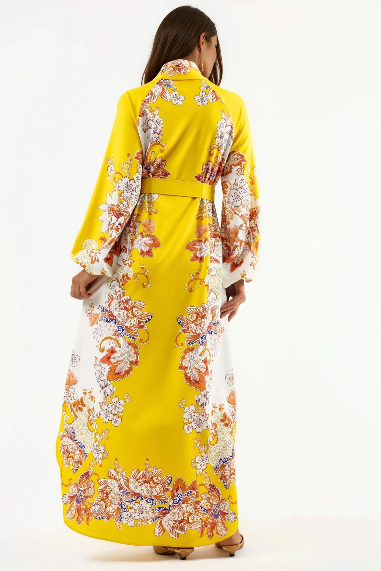 MSN Floral Maxi Dress with Shirt Collar and Tie Closure 4