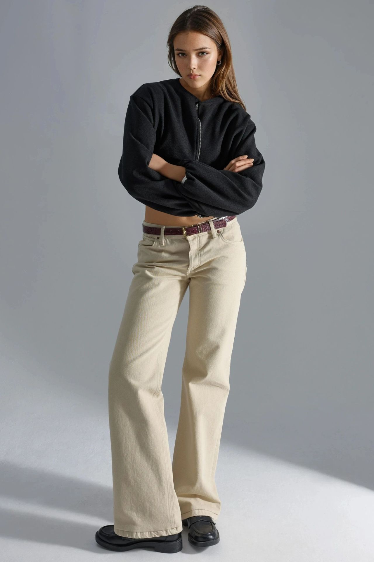 BUSEM Crop Gabardine Jacket with Zipper and Pocket