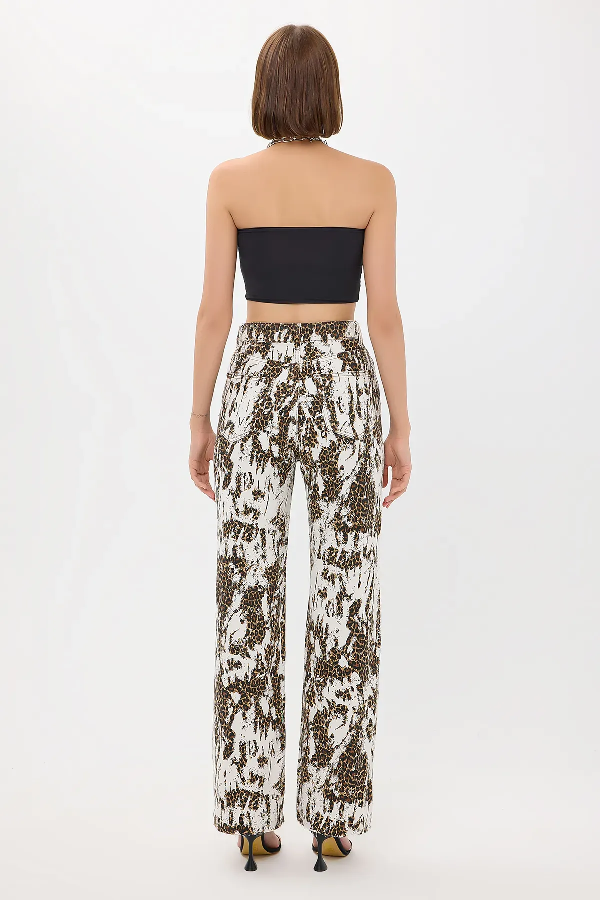 High-Waist Flare Denim Jeans with Animal Print 4