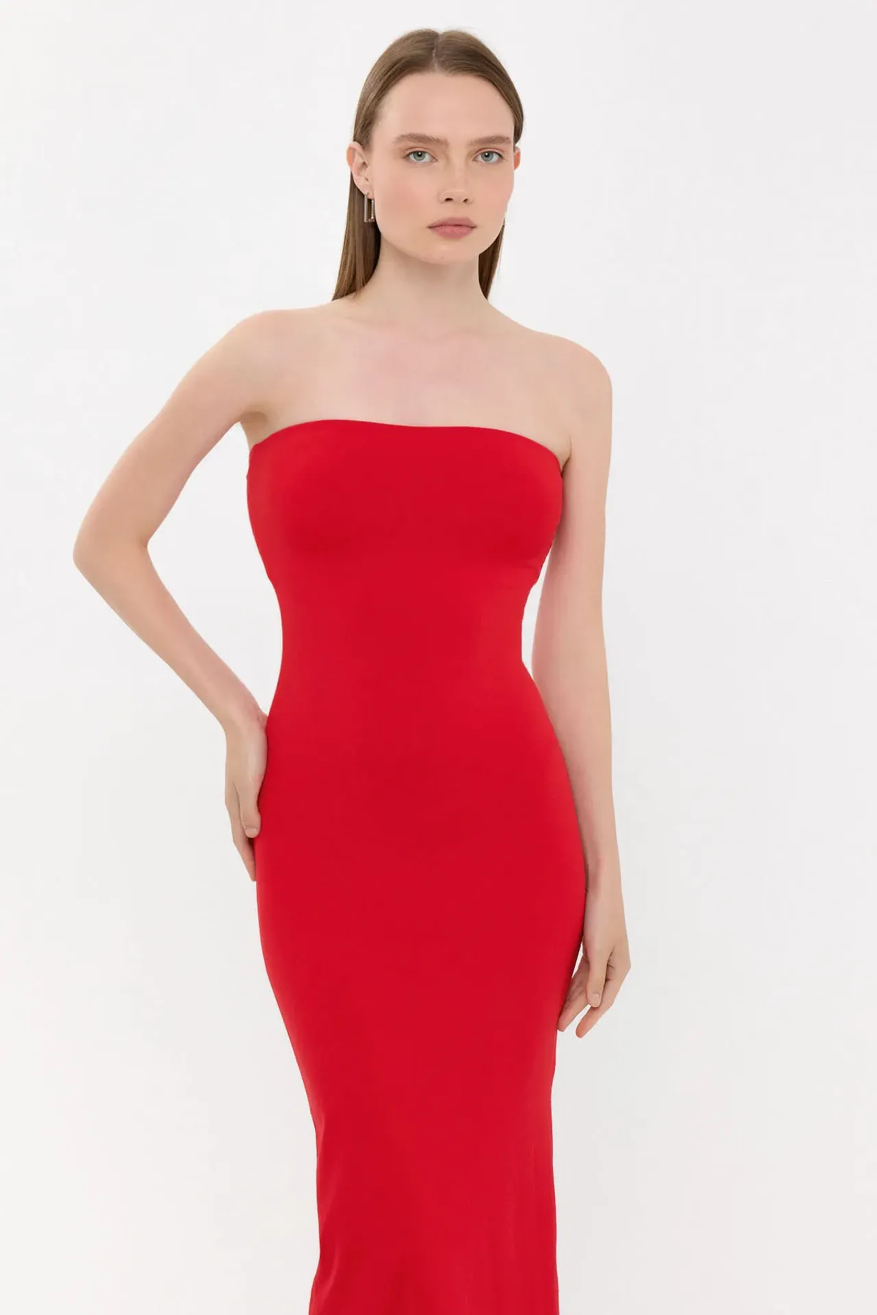 Strapless Bodycon Maxi Dress with Side Slit