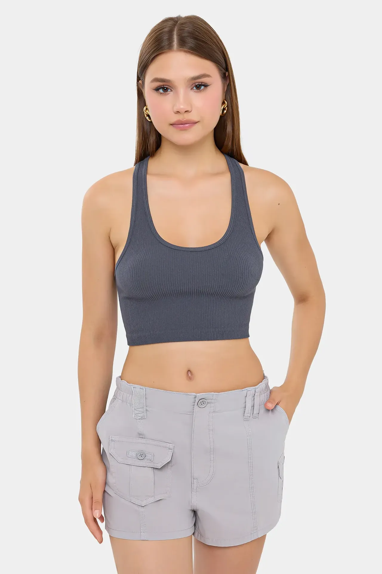 Ribbed Halter-Neck Cropped Top