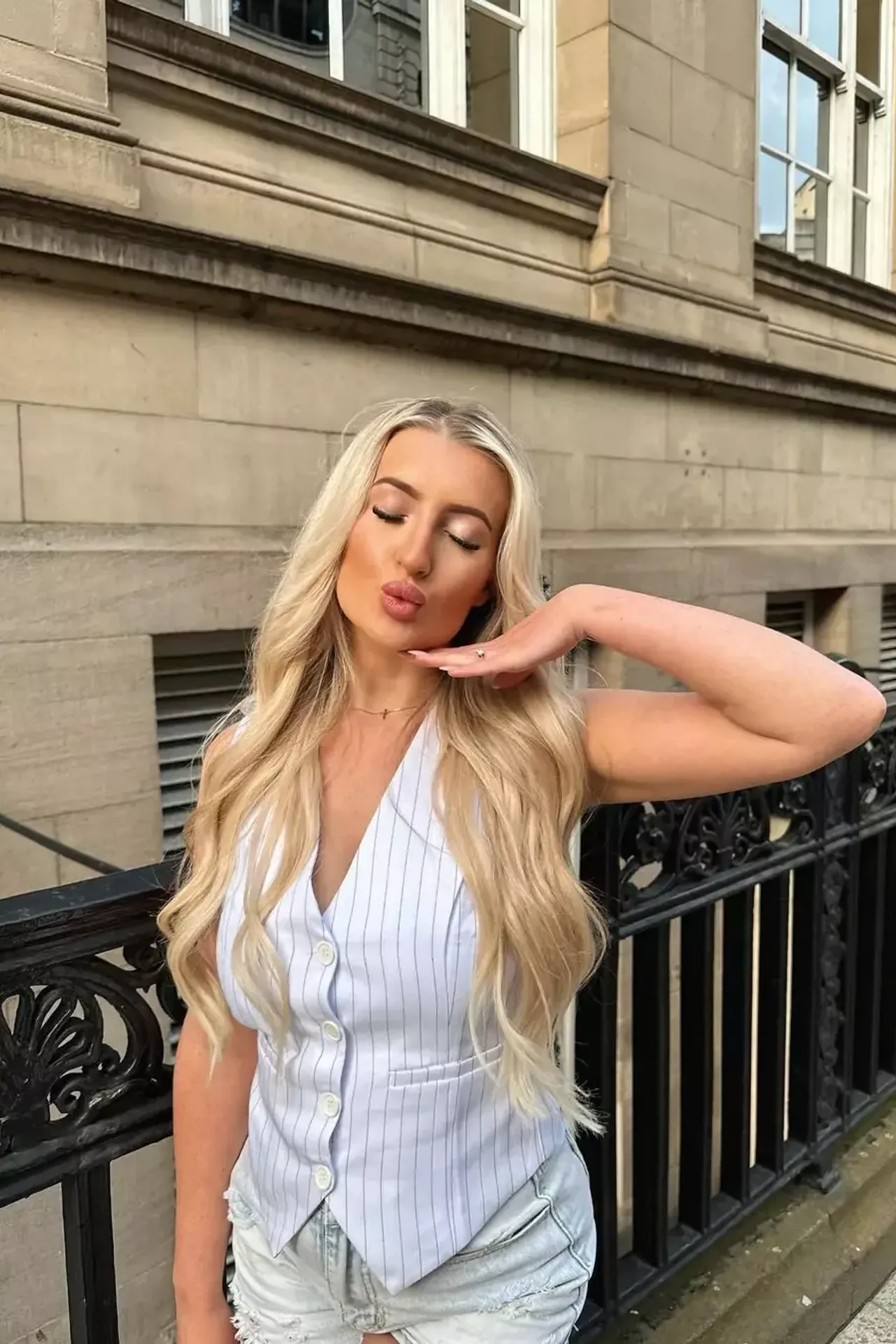 Striped V Neck Buttoned Waistcoat