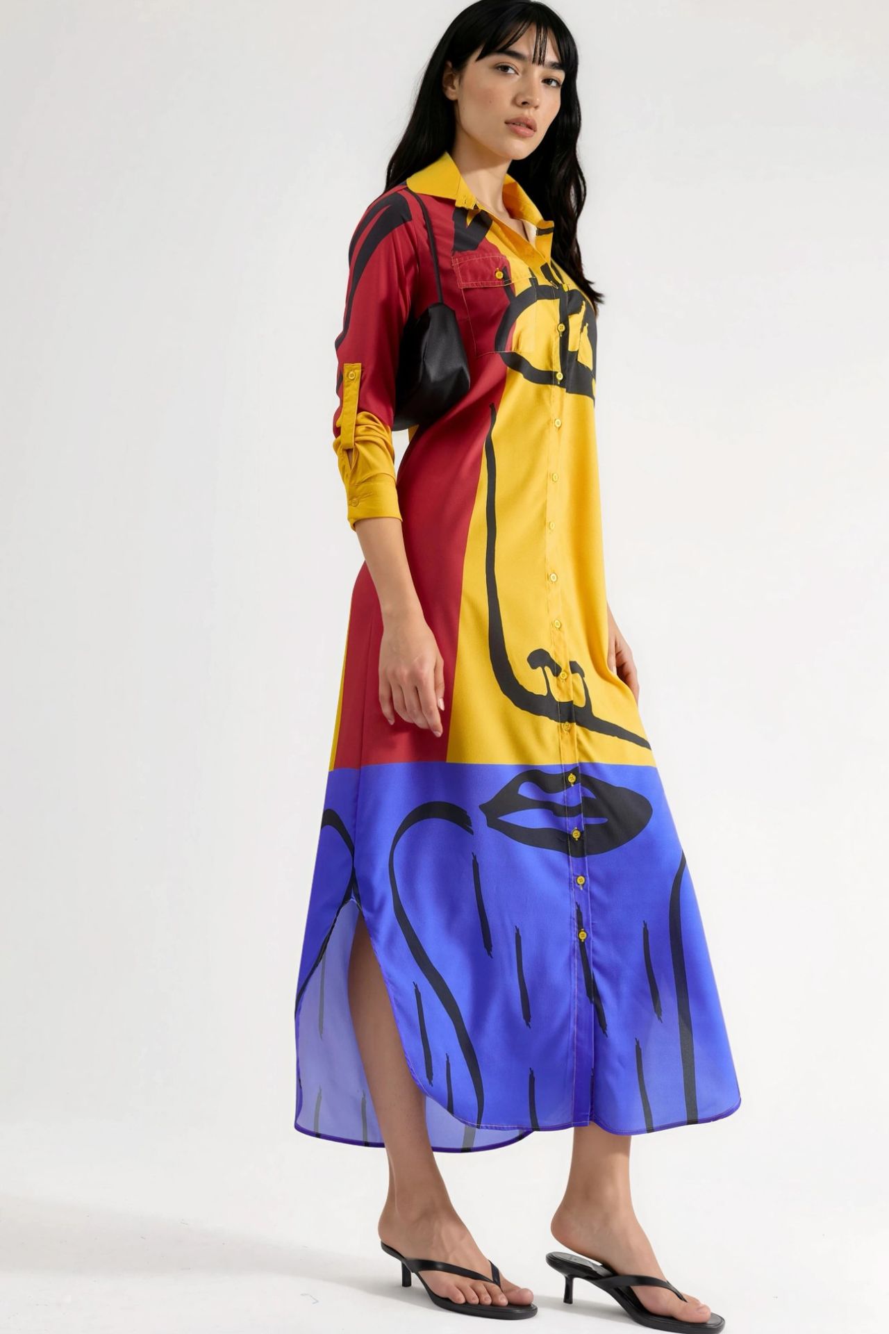 MSN Abstract Print Maxi Dress with Button Closure 2