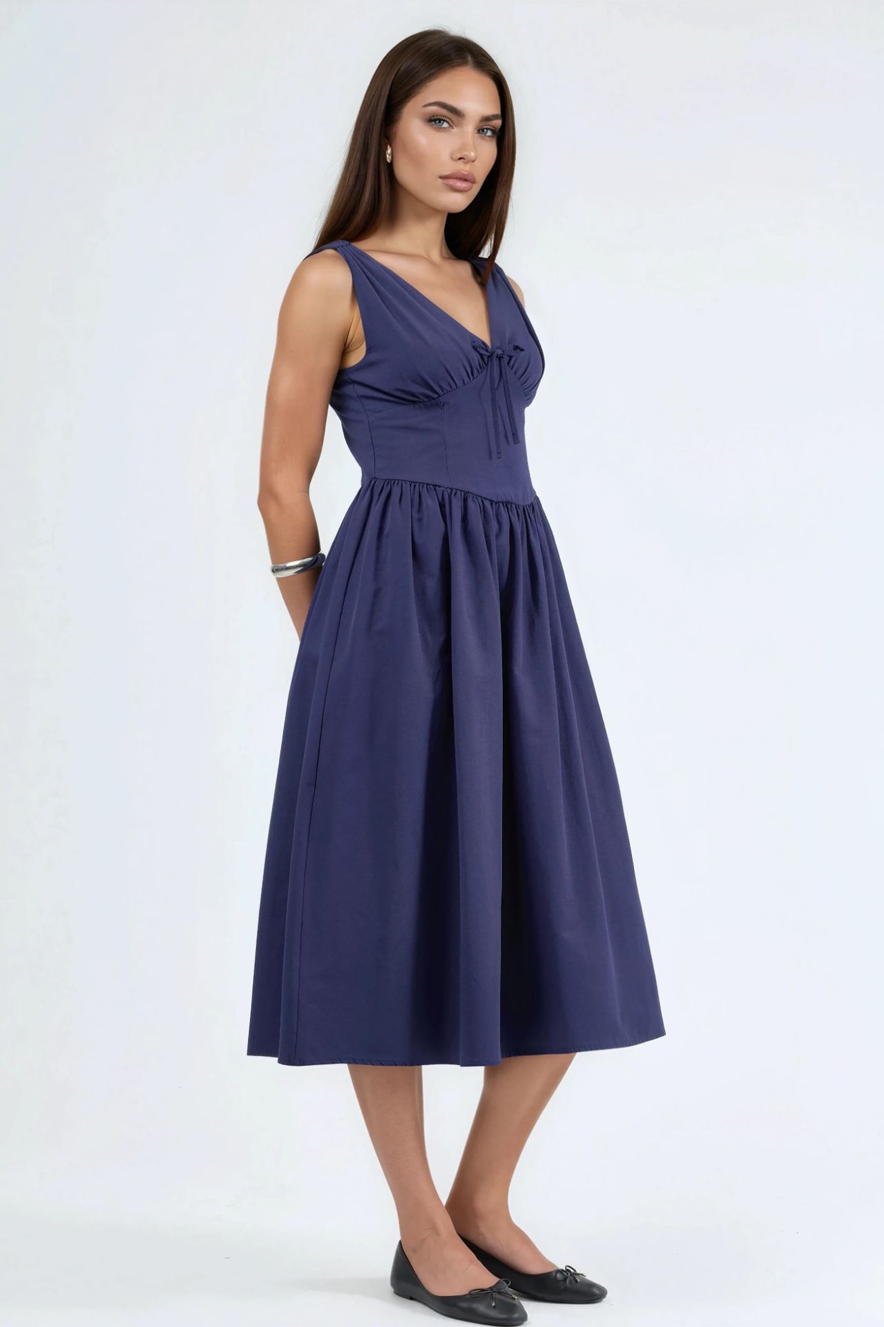 BUSEM V-neck Midi Dress with Bow Detail 2