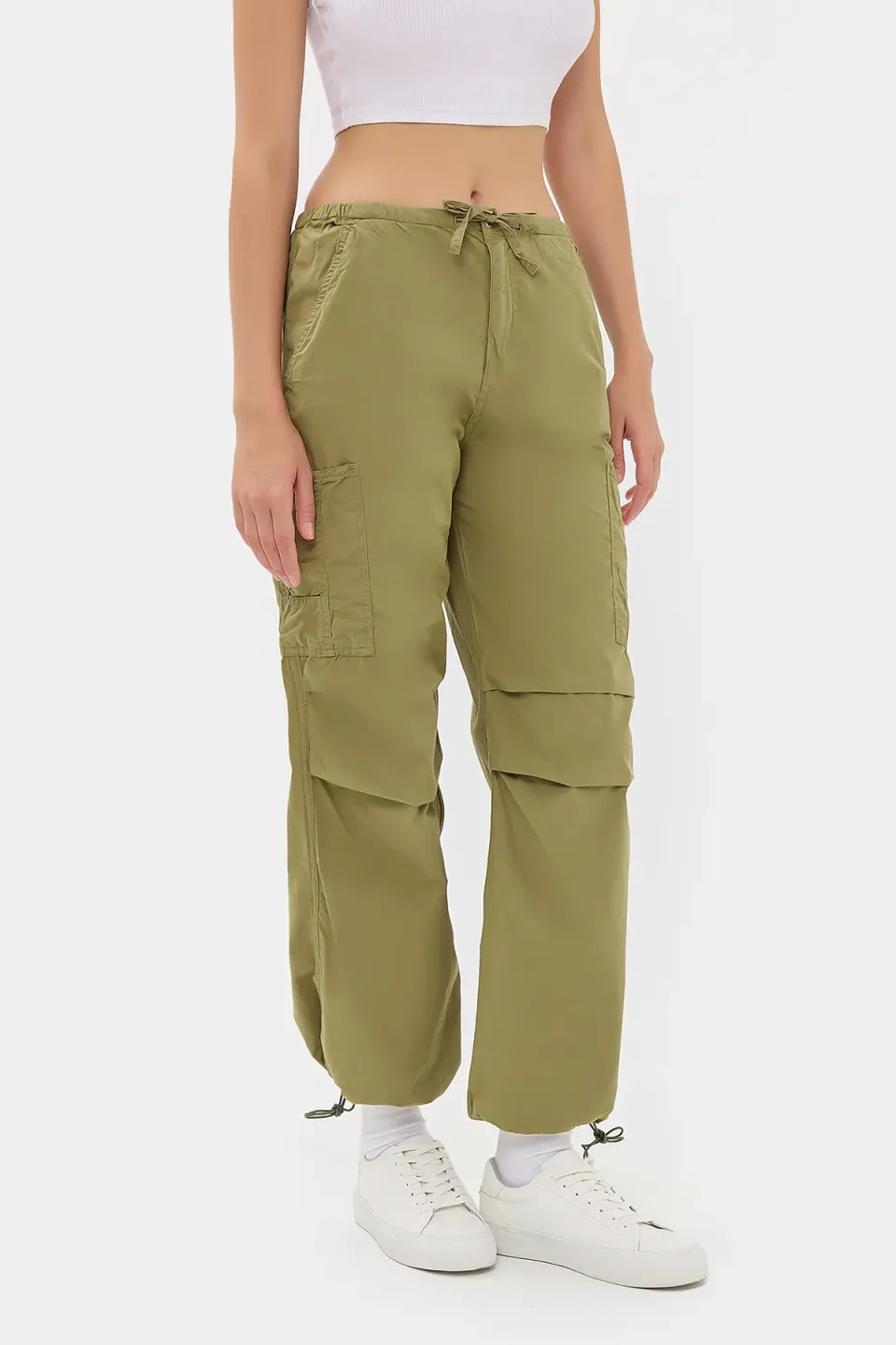Mid Rise Drawstring Cargo Trousers