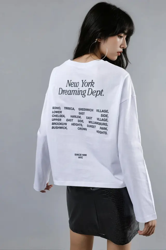 BUSEM Relaxed Fit Long Sleeve Crew Neck Back Printed Top