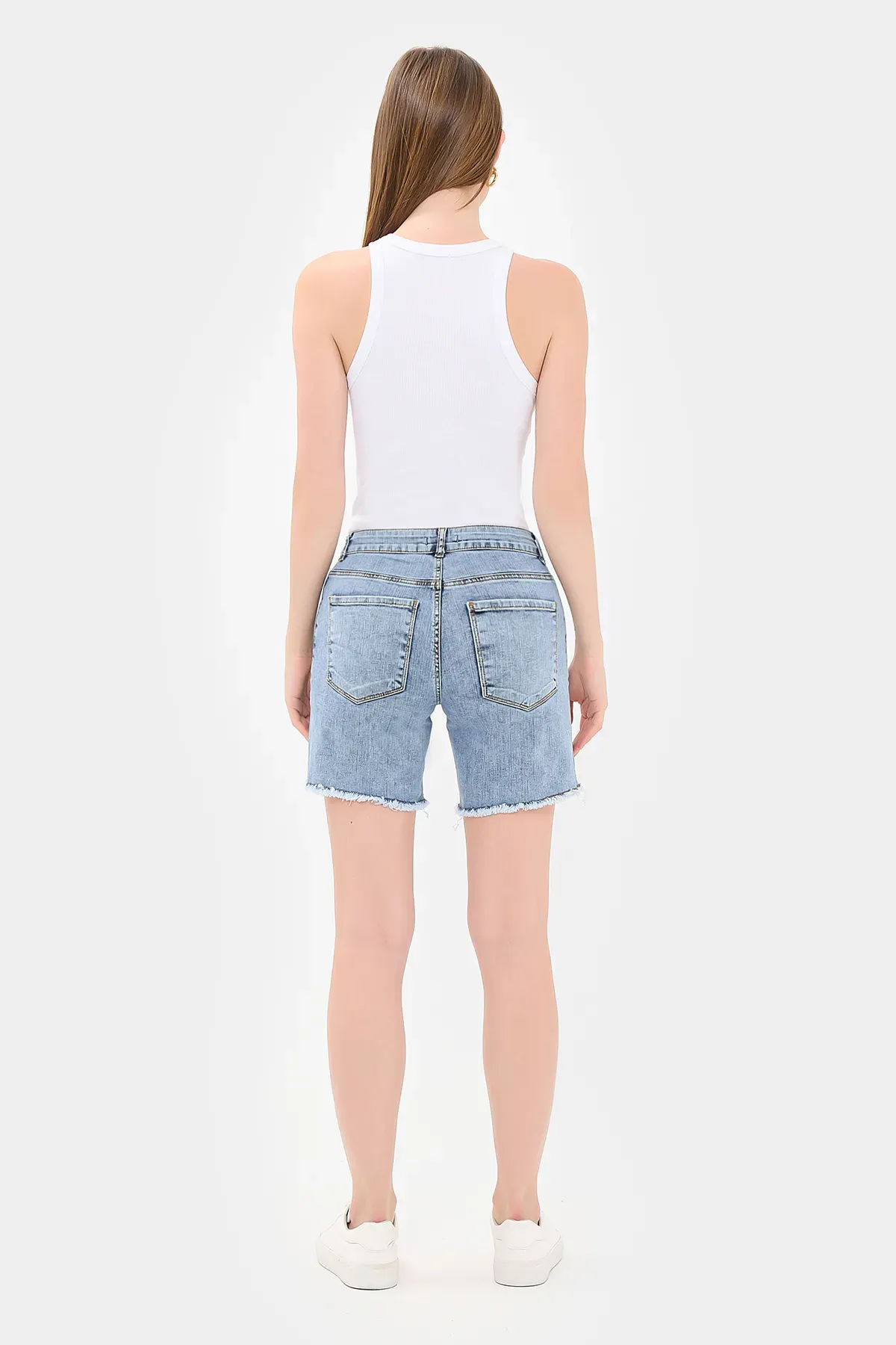 Denim Mid Rise Shorts 4