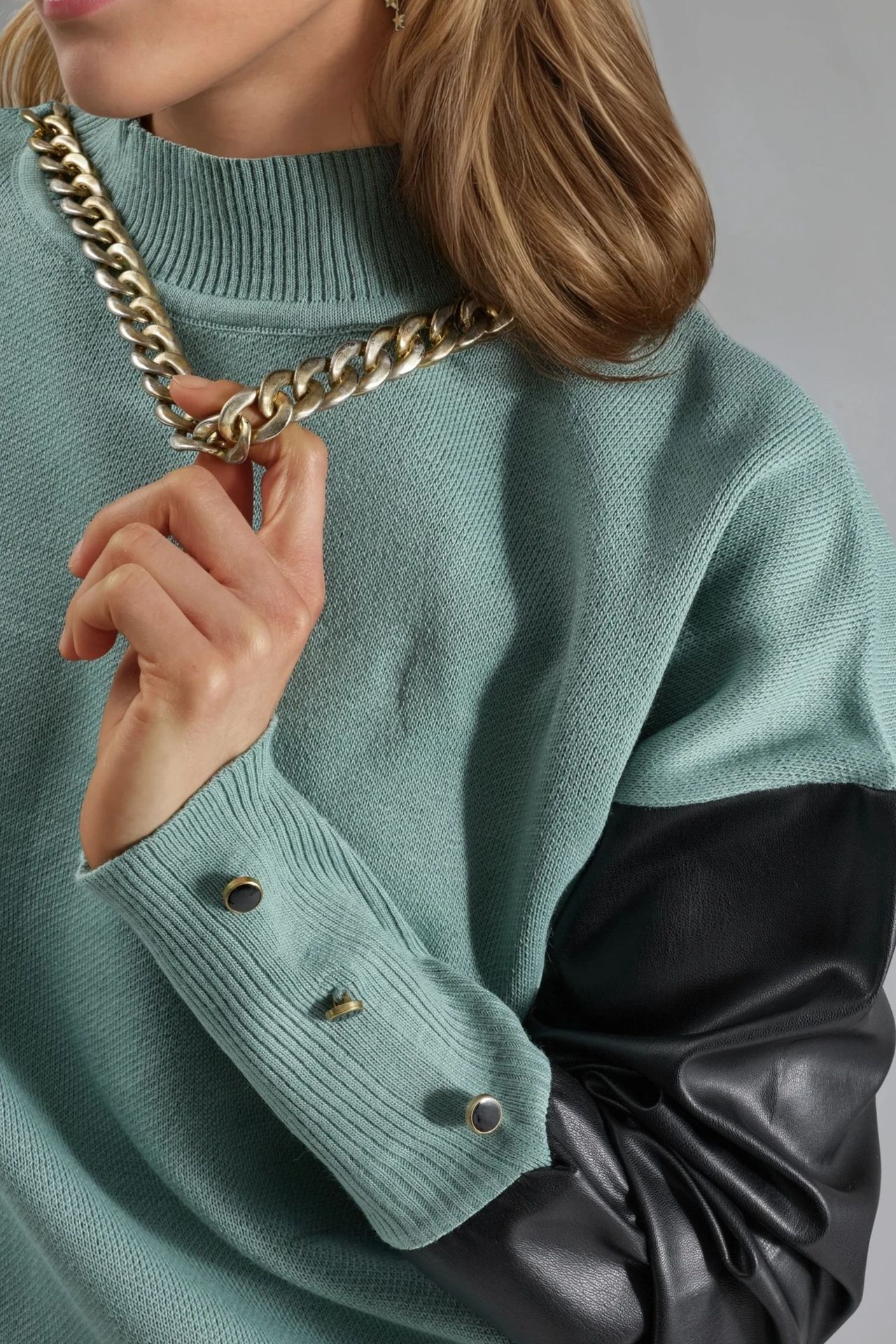 MY FASHION Faux Leather Detailed Sweater 6