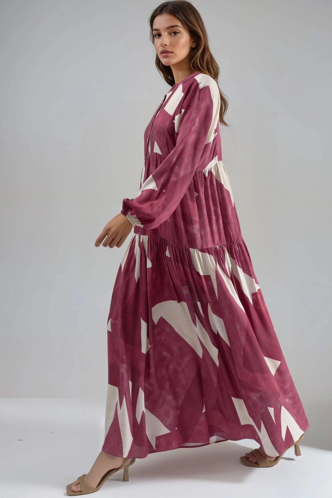 Printed Long Sleeve Viscose Maxi Dress  5