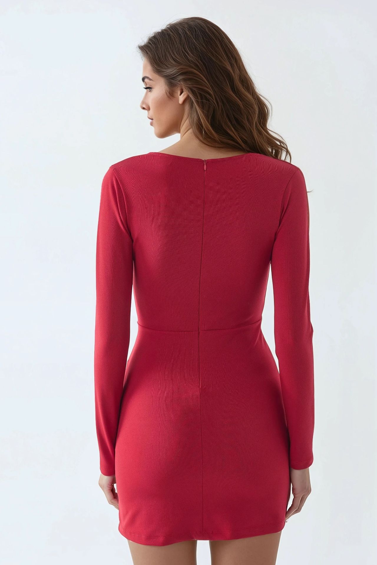 V-Neck Wrap-Style Long Sleeve Draped Mini Dress 3