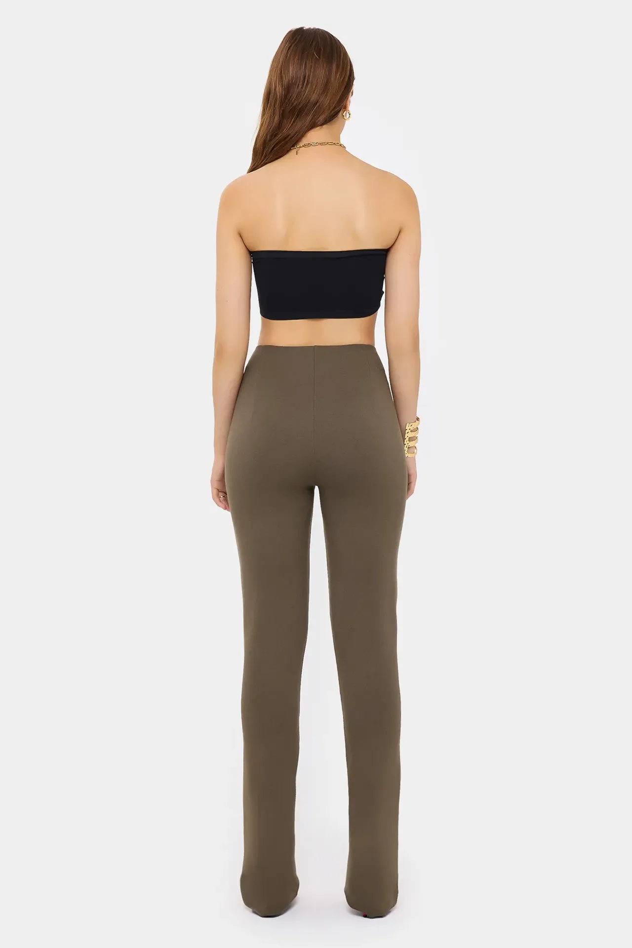 High-Waist Slim Fit Trousers with Zip-up Closure