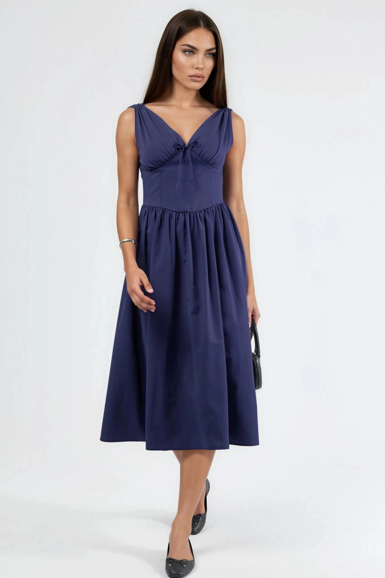 BUSEM V-neck Midi Dress with Bow Detail 1