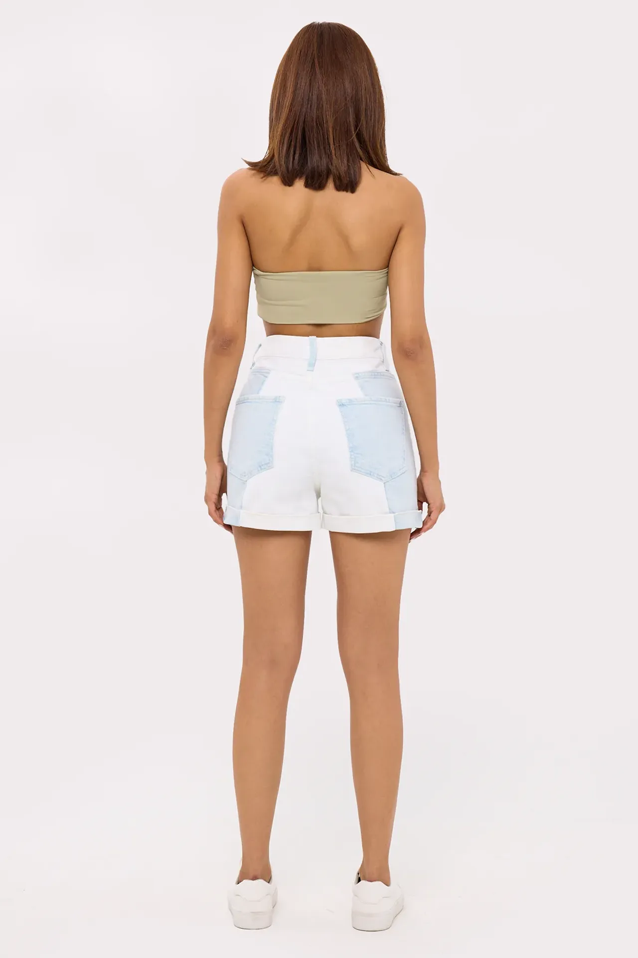 Denim Color Block High Waist Shorts