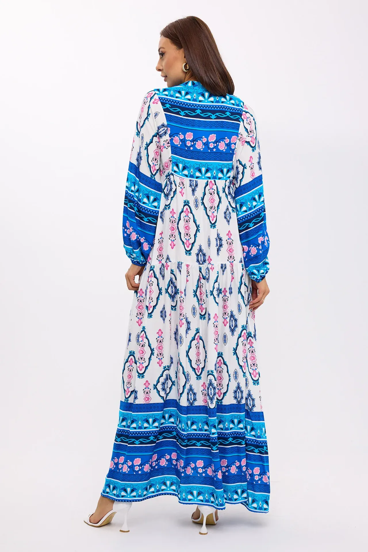 Abstract Print Tiered Shirt Maxi Dress