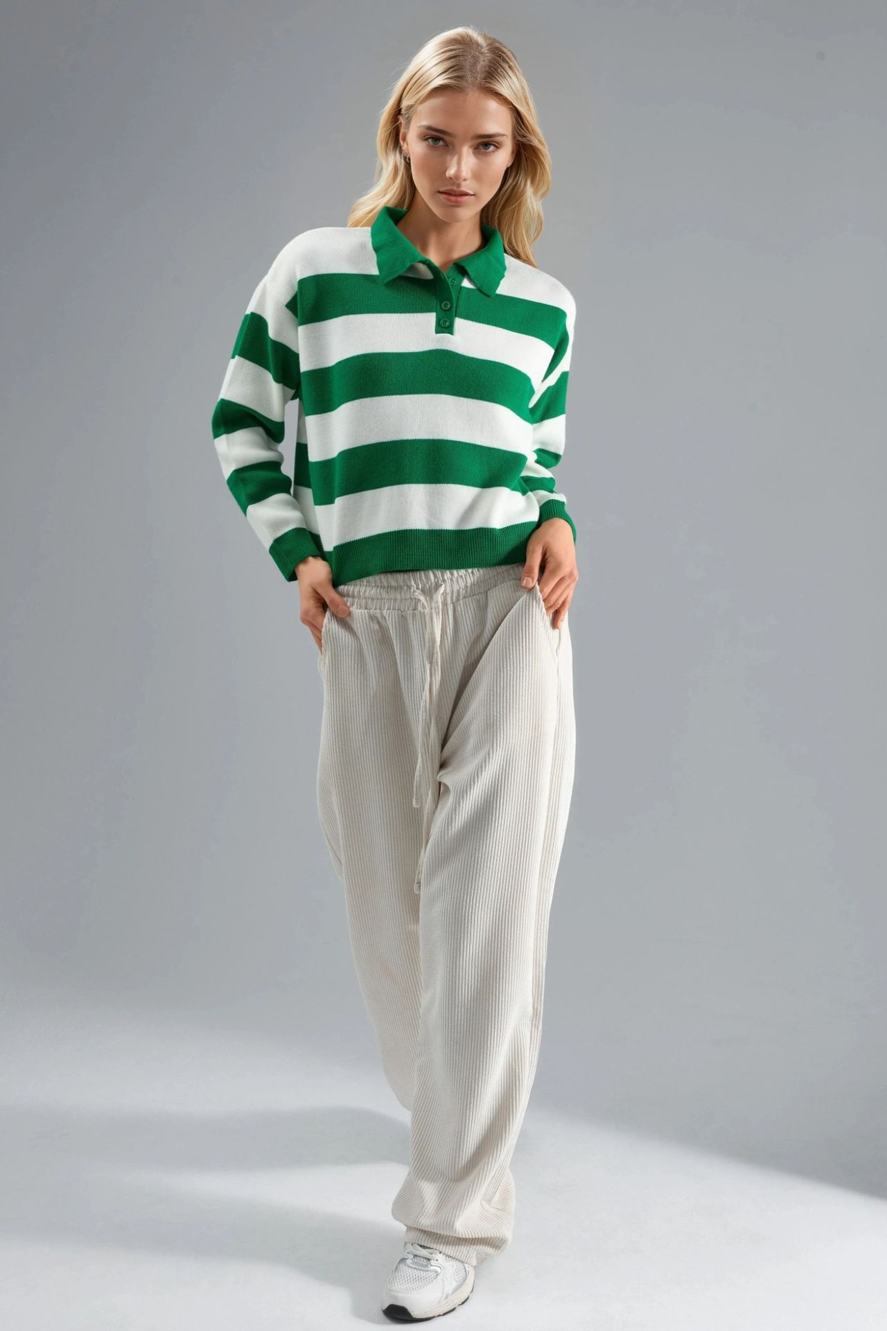 MY FASHION Striped Knit Polo Collar Sweater 5