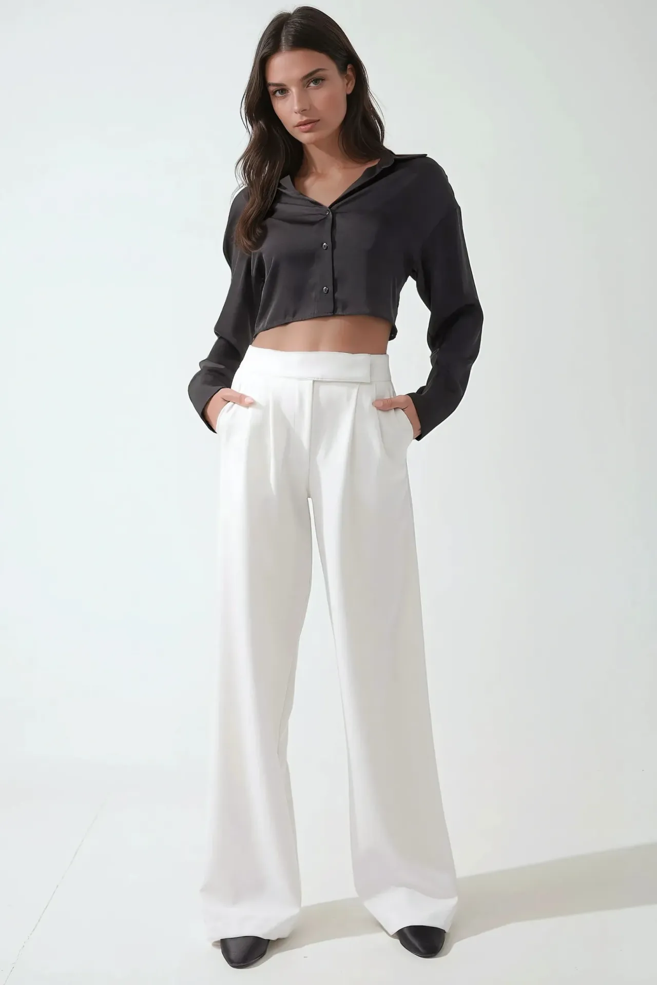 Normal Waist Pleated Palazzo Pants