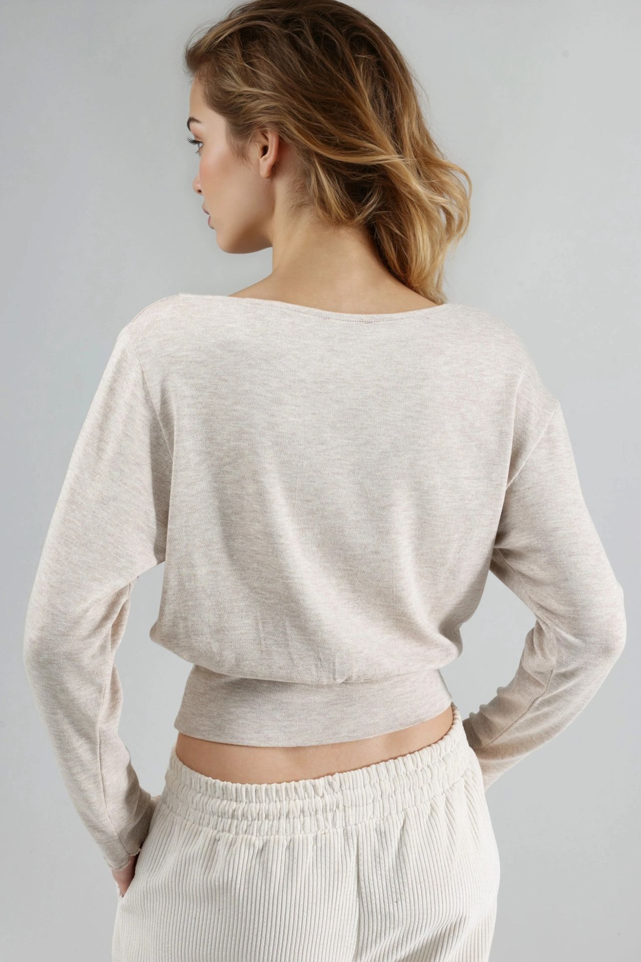 BUSEM Boat Neck Long Sleeve Elastic Blouse 3