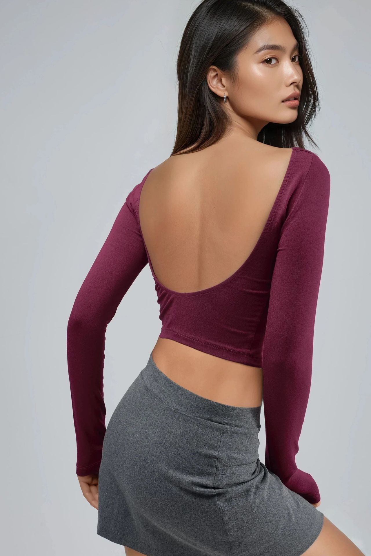 BUSEM Slim Fit Cropped Blouse with Back Cut-Out 1