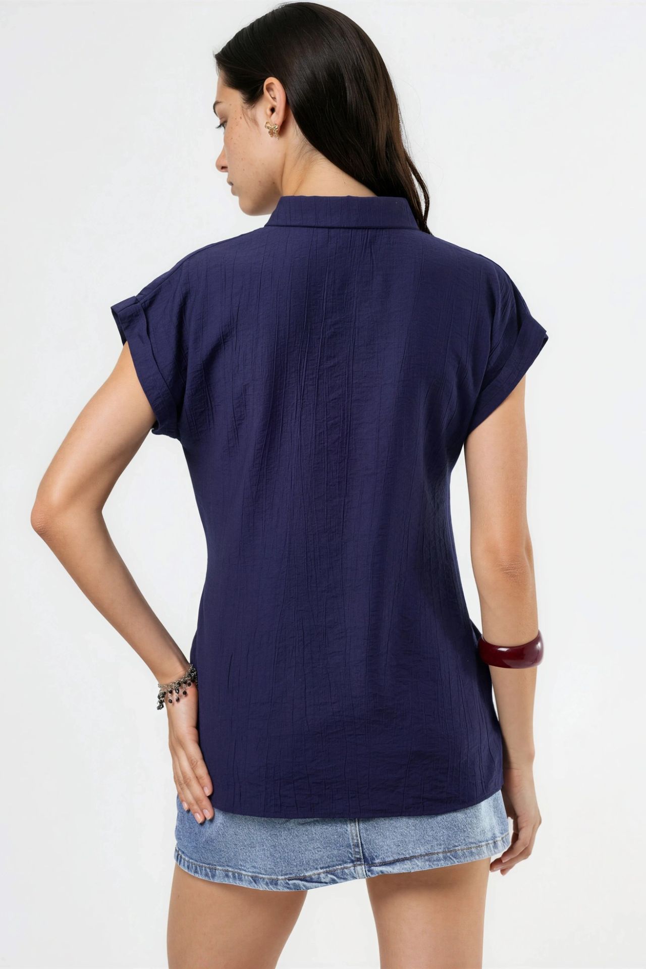 BUSEM Textured Woven Blouse with Tie Detail 3