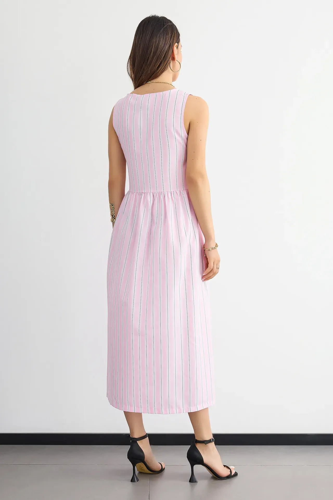 Striped Tie-Back Halter Maxi Dress