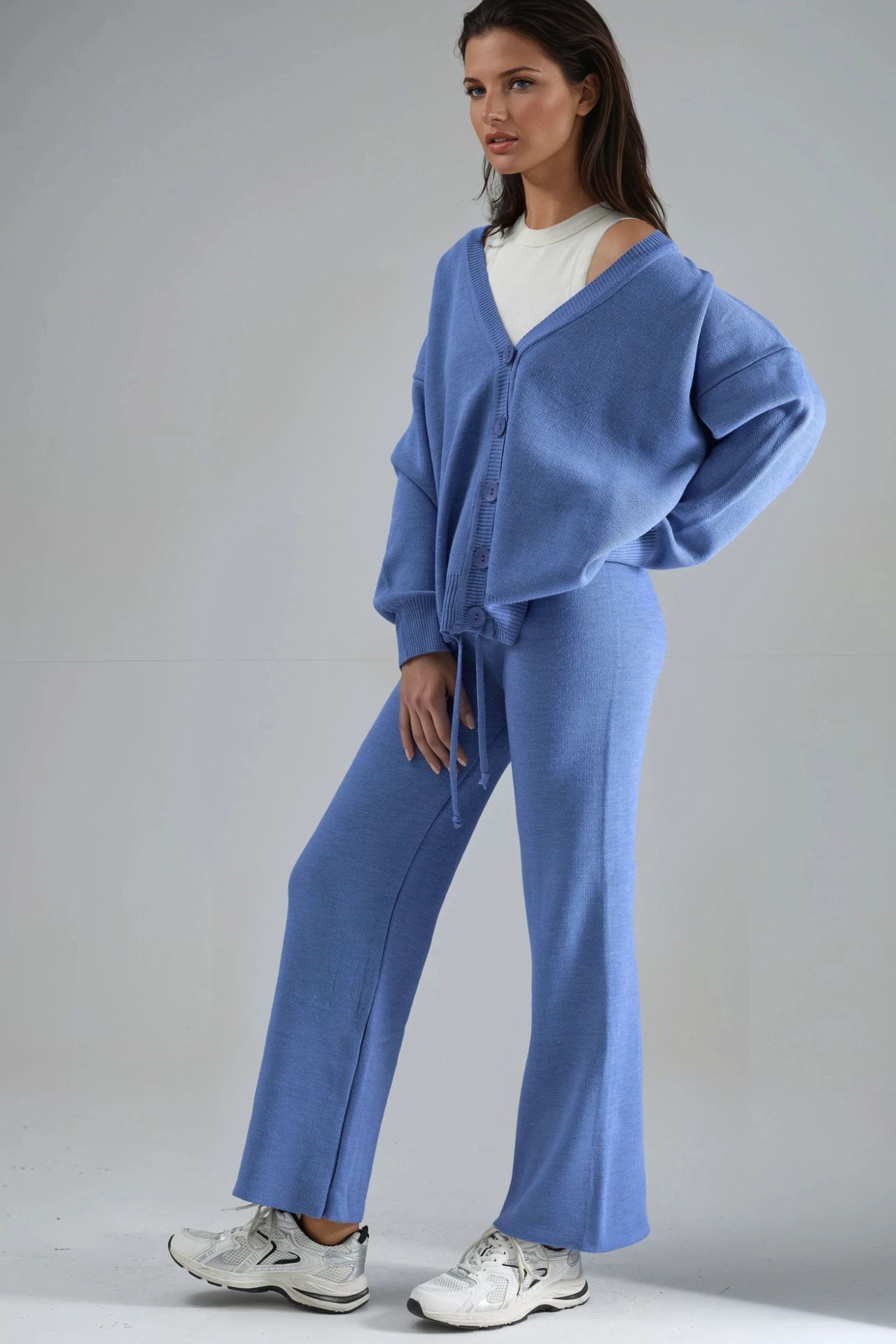 MY FASHION V-Neck Cardigan and Wide Leg Pants Knitwear Set 5