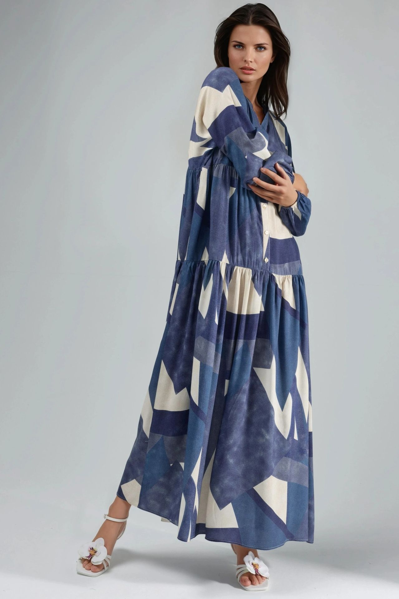 Printed Long Sleeve Viscose Maxi Dress  6
