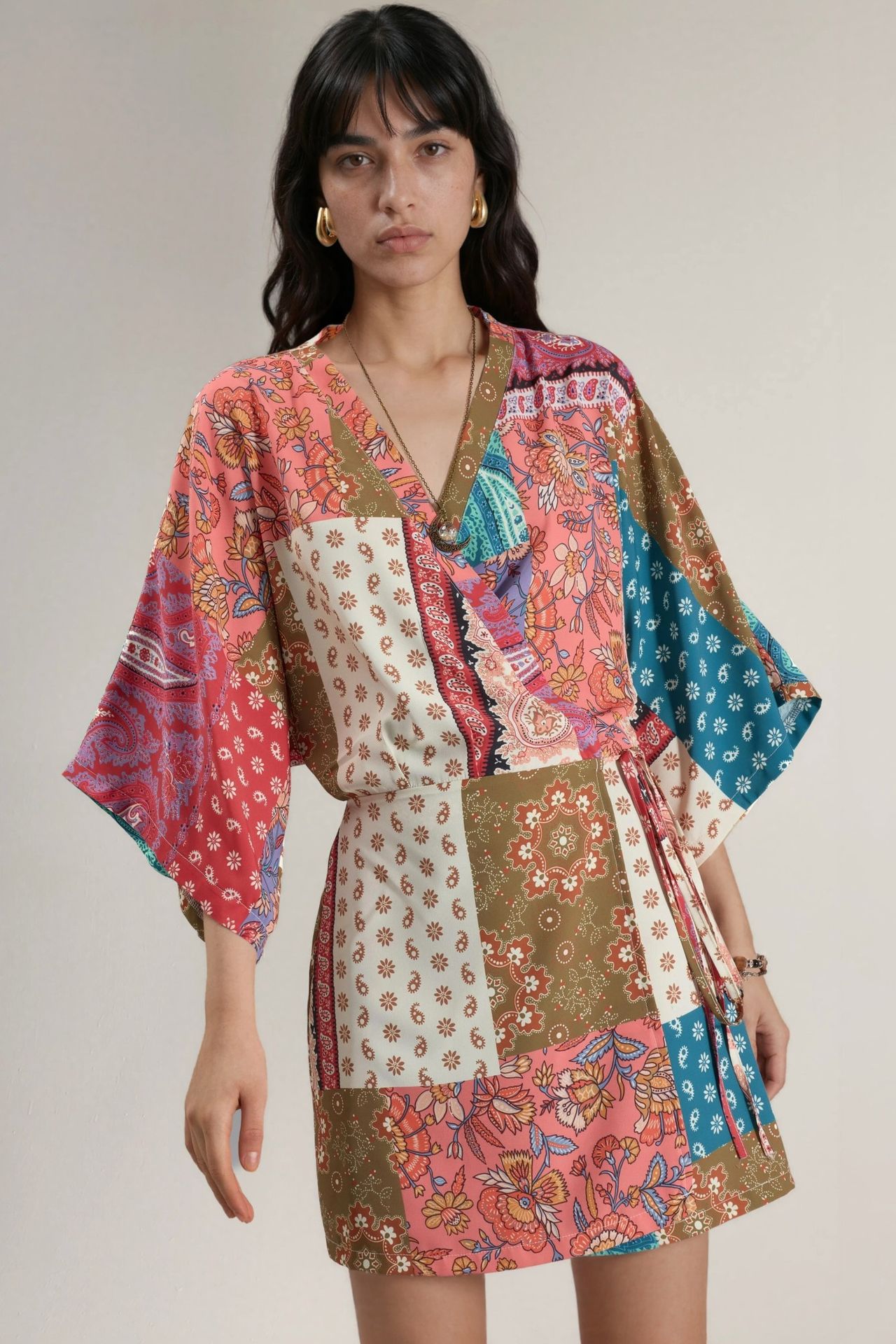 Ethnic Print Front-Tie Mini Dress 1
