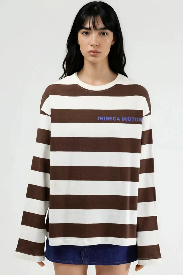 BUSEM Oversized Striped Crew Neck Sweatshirt