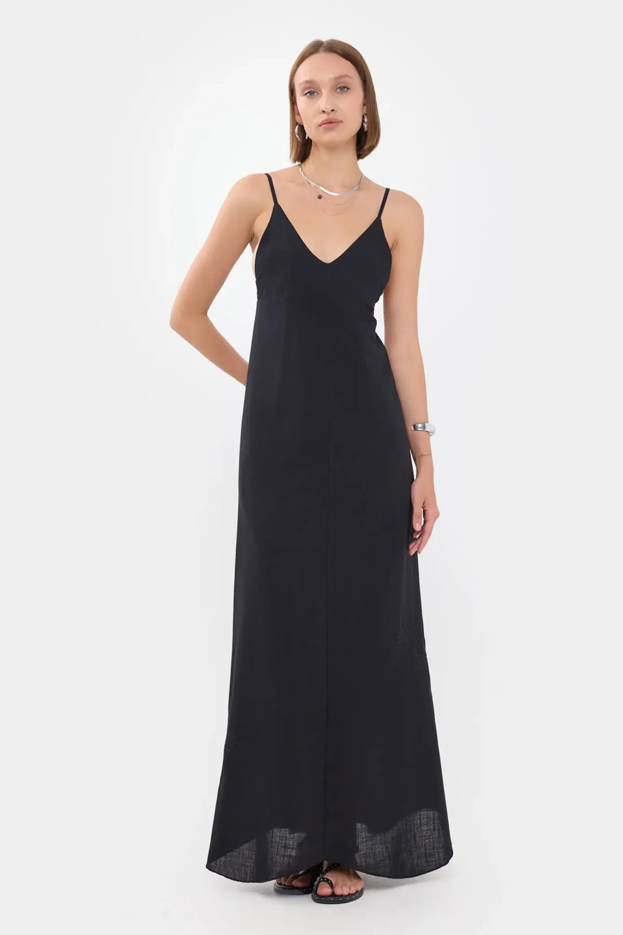 Sleeveless V-Neck Maxi Dress with Flower Detail