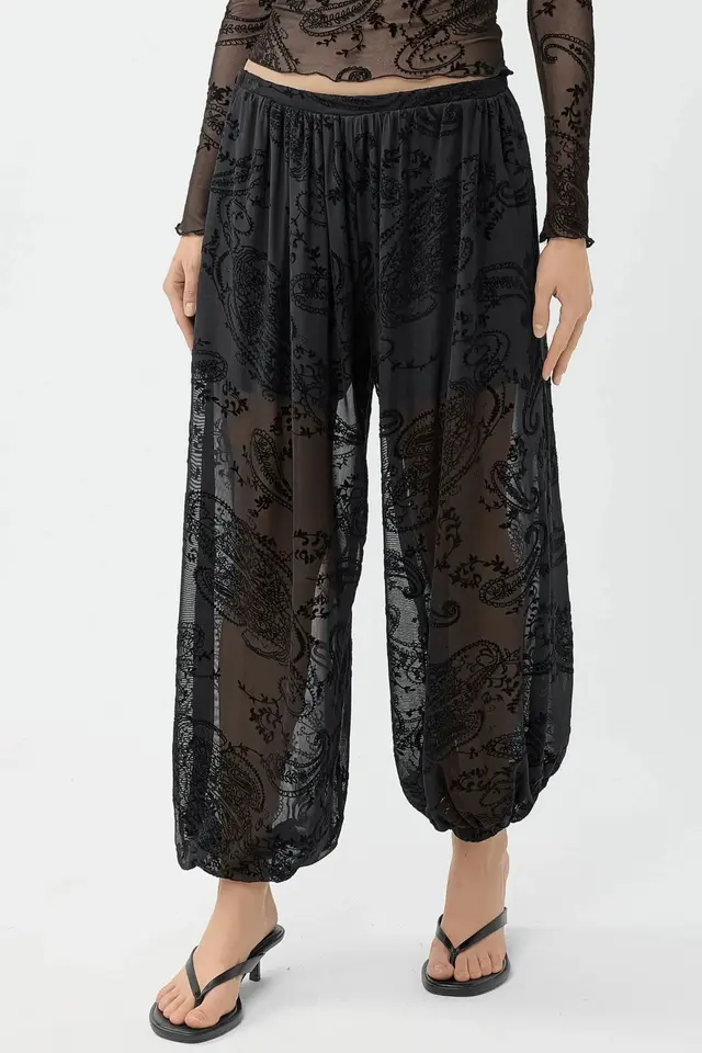 BUSEM Relaxed Fit Flock Print Tulle Pants