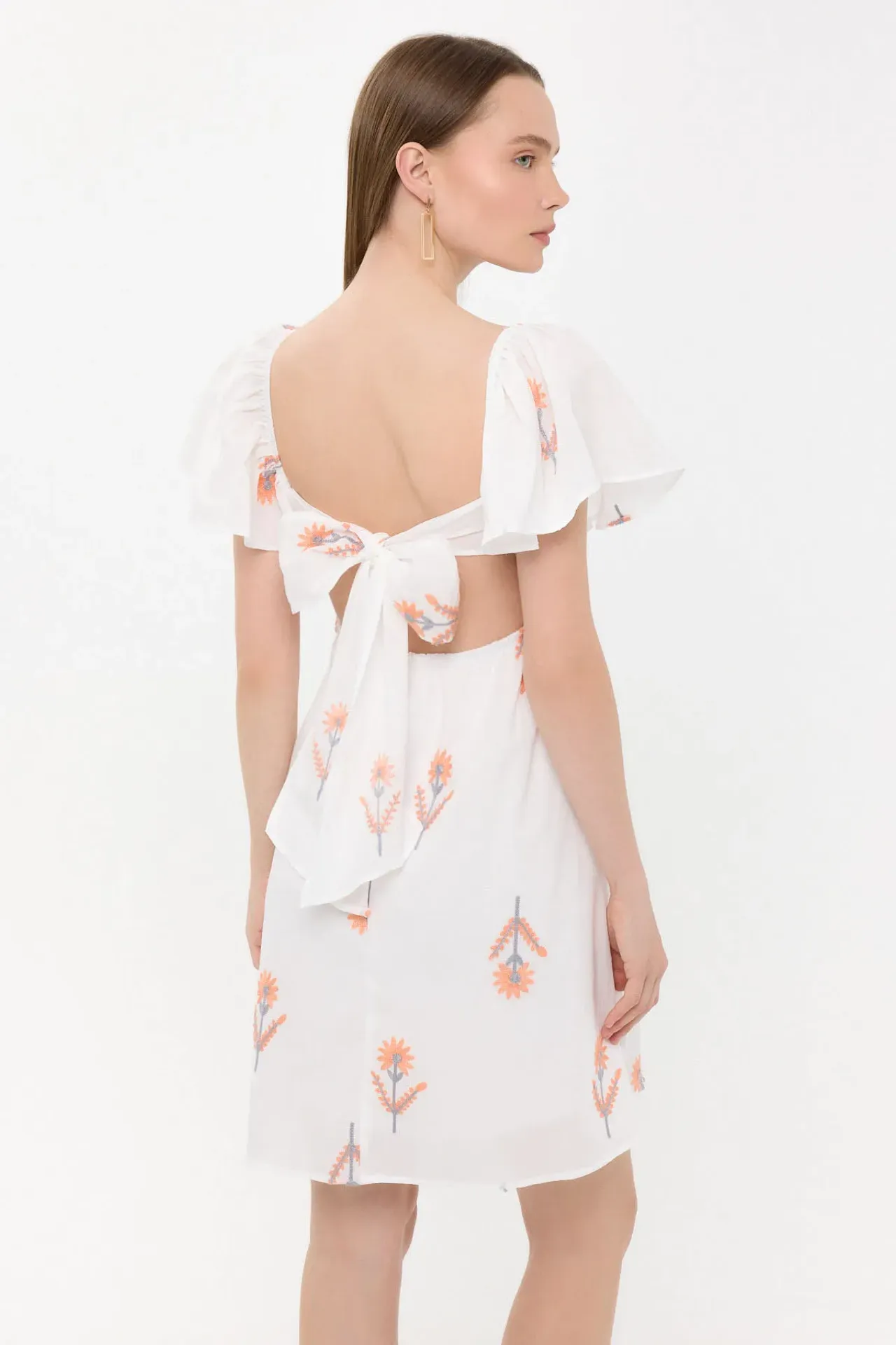 Floral Mini Dress with Bell Sleeves and Square Neck