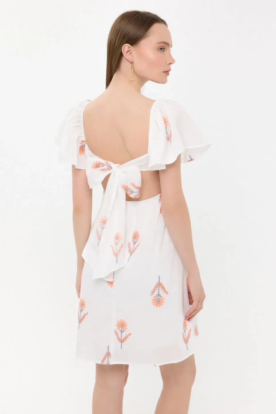 Floral Mini Dress with Bell Sleeves and Square Neck