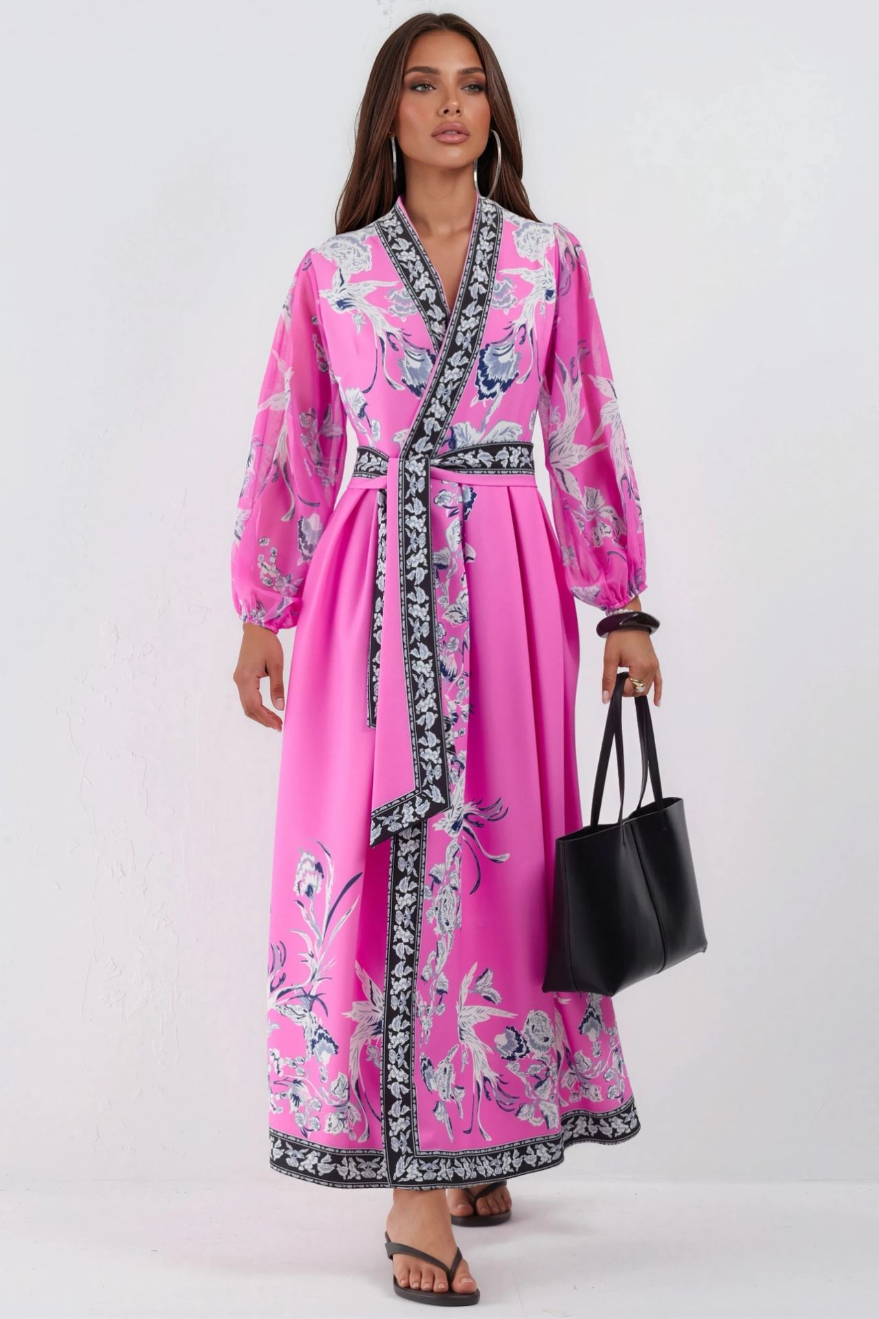 MSN Floral V-Neck Maxi Wrap Dress with Belt 6